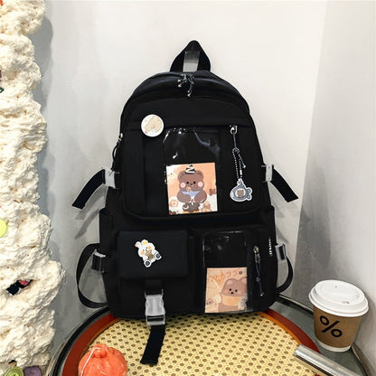 28GD Women Girls Student Cute Backpack Harajuku Japanese Style Aesthetic Multi-Pocket School Bag with Pendant Laptop Book Pack