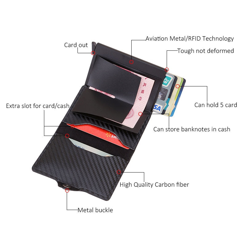 Carbon Fiber Rfid Card Holder Wallets Men Zipper Coin Money Bag Male Thin Mini Slim Magic Wallet Small Money Bag Wolet for man