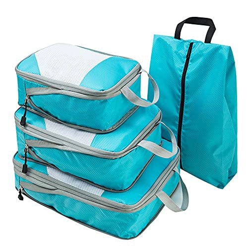 Compression Packing Cubes Set,4pcs/set Travel Storage Bag Portable Luggage Suitcase Organizer Set Extensible Packing Mesh Bags