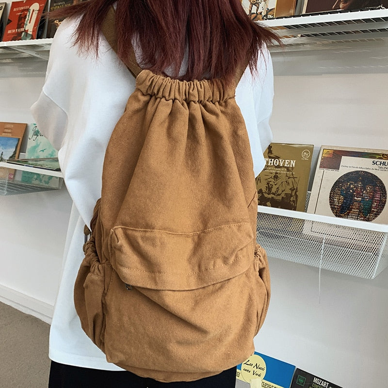 Girl Drawstring Canvas School Bag Cool White Women Travel Backpack Female Trendy Book Bag Ladies Laptop College Backpack Fashion