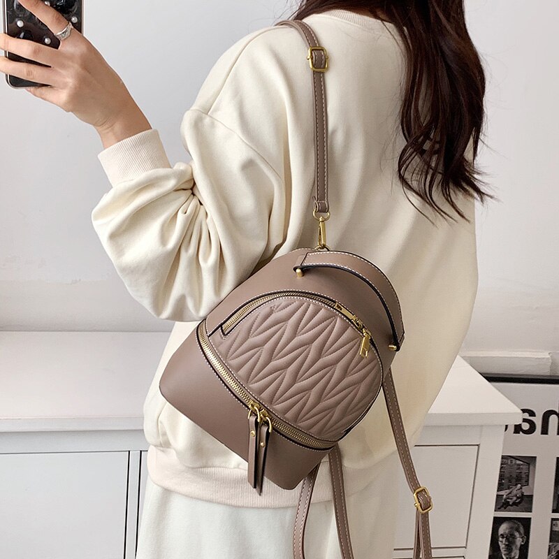 Fashion Women&#39;s Backpack Leather Shoulder Bag Solid Color Female Purse Waterproof Schoolbag for Teenagers Girls