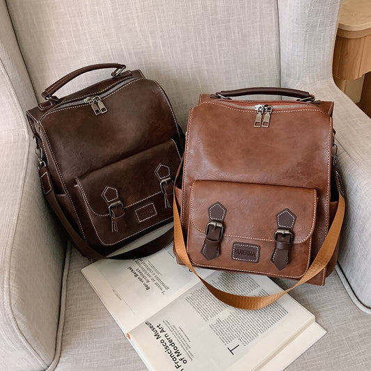 Casual Women Backpack Vintage Pu Leather Daypack Backpacks  Brown Mochilas Para Mujer Retro Travel  Daily Use Student School Bag