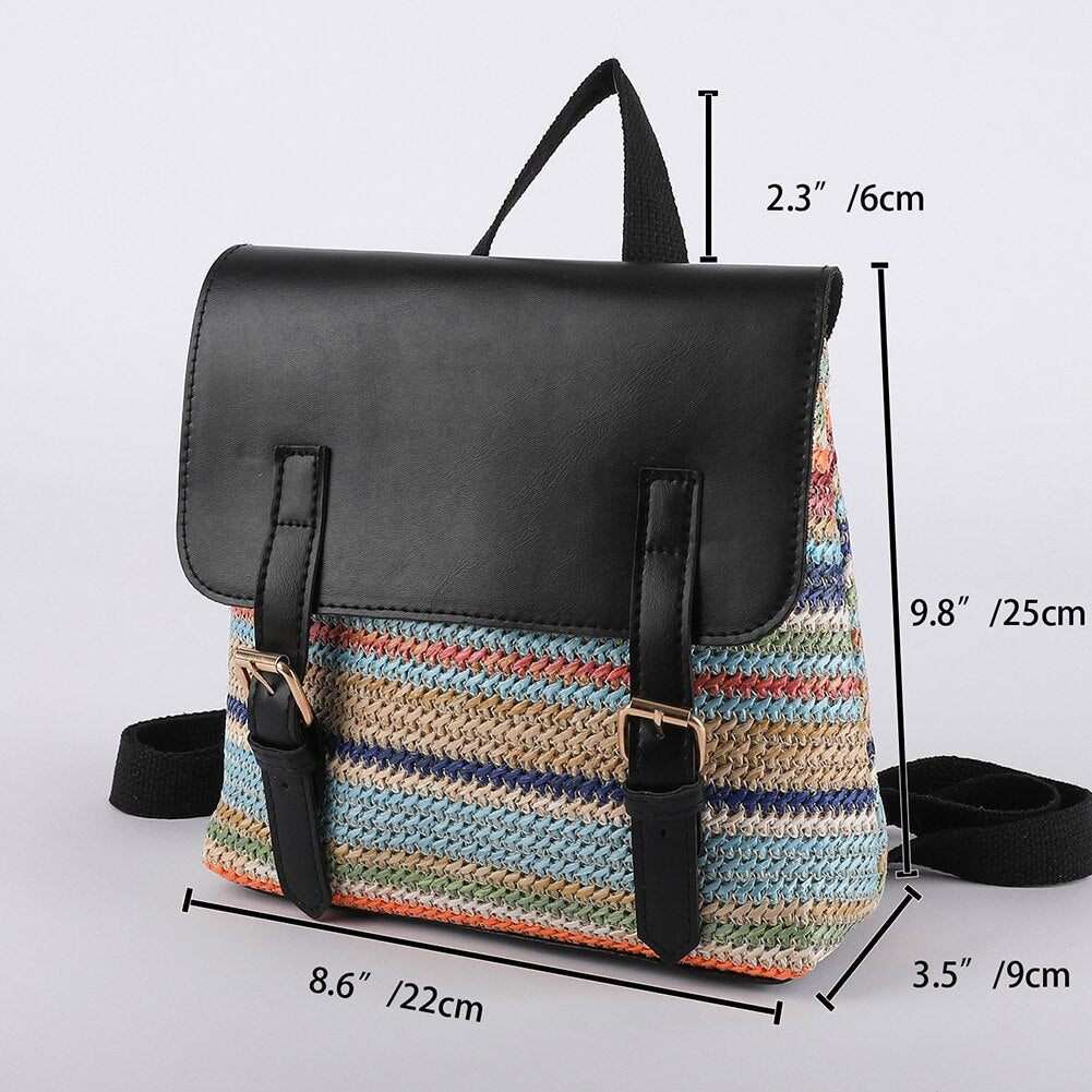 Women Backpacks Straw PU Leather Preppy Style Shoulder Student Girl Multifunctional Small School Backpack Women