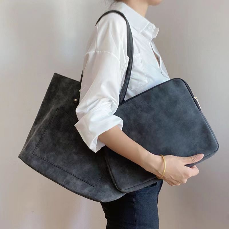 2Pcs Original Export Fashion Mother Pack Lady Commuting Handbag Frosted Retro Rivet Casual Shoulder Large Capacity Tote IPad Bag