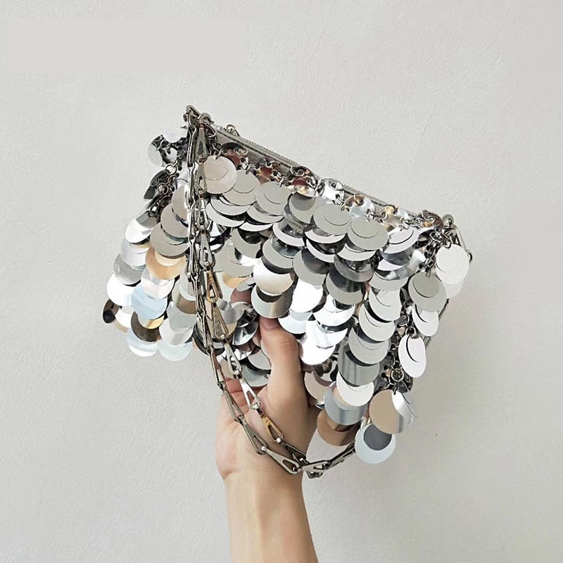 Sequins Handbags Silver Bag Women Small Tote Bag Bling Bling Fashion Lady Bucket Handbags Girls Glitter Purses Brand