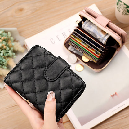 Geestock Fashion Organ Card Holder Wallets for Women Lingge Short    Purse Simple Generous Ladies Zipper Wallet Credit Holders