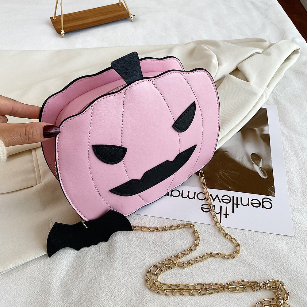 Fashion Pumpkin Shape Shoulder Bags Girl Solid Color Messenger Bag Small Purse Handbags Halloween Shoulder Bag with Chain Strap