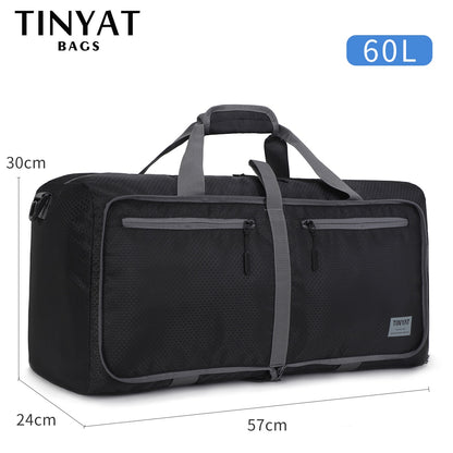 TINYAT Male Men Travel Bag Folding Bag Protable Molle Women Tote Waterproof Nylon Casual Travel Duffel Bag Black luggage T-306