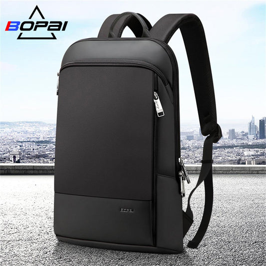 BOPAI Slim Laptop Backpack Men 15.6 Inch Pack Office Work Women Bagpack Business Anti Theft Unisex Black Thin Light Backpacking