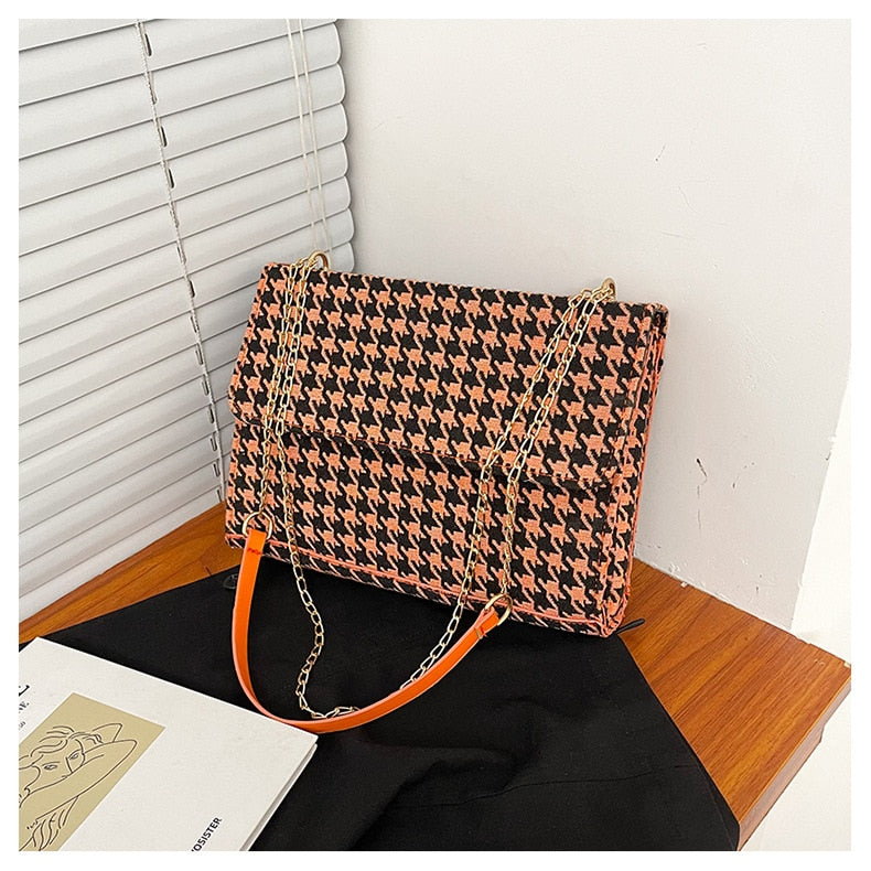 Fashion Women Shoulder Bag Simple Houndstooth Square bag Quality PU Leather Ladies Designer Handbag Lock Shoulder Messenger bags