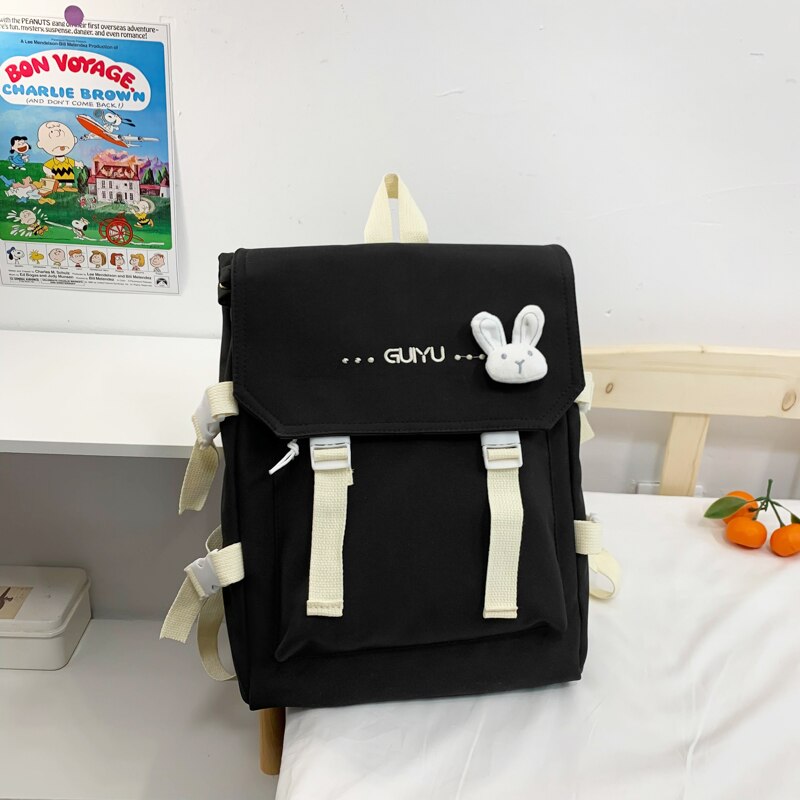 New Korean Letters Embroidery Waterproof Nylon Women Backpack Female Square Portable Travel Bag Teenage Girl Kawaii Schoolbag