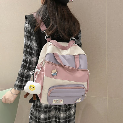 Multifunctional Medium Capacity Women Backpack Kawai Panelled  Shoulder Bag for Teenager Girls Backpacks Preppy Small Schoolbag