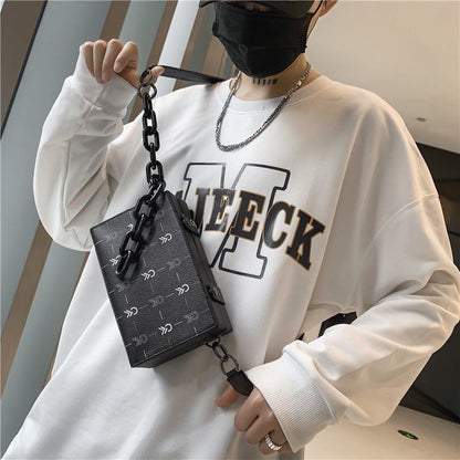 New Fashion Unisex Chain Mini Messenger Bag Men Small Box Shape Shoulder Bag Pu Leather Original Design Handbag Wallet