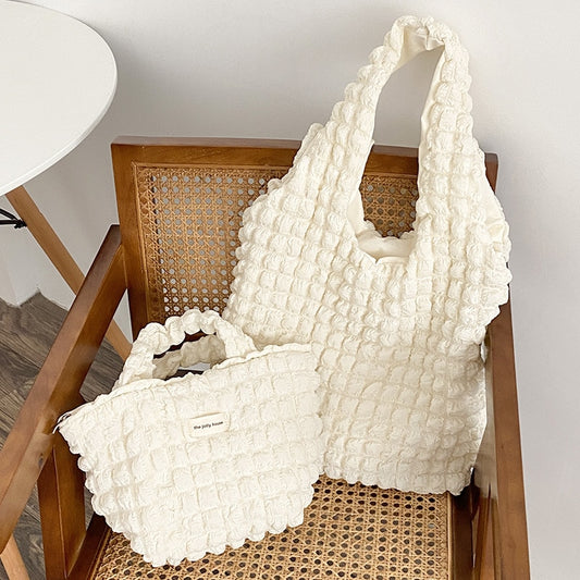 Cute Pleated Women Shoulder Bags Large Capacity Female Vest Underarm Bag Portable Girls Bento Handbags Small Tote Shopping Bag