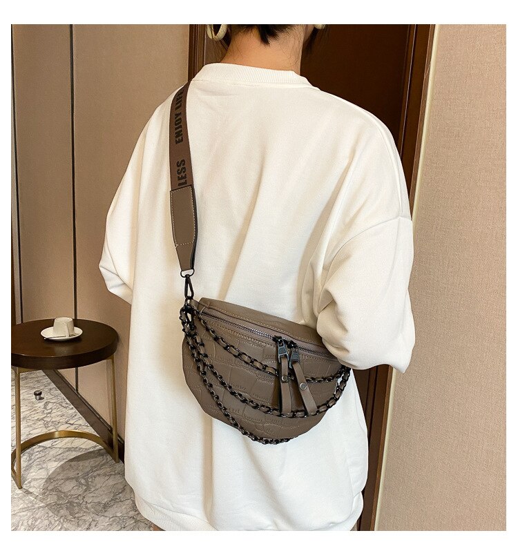 AKTE Luxury Chain Waist Bag Phone Pack and Purse for Women Stone Pattern Female Handbag