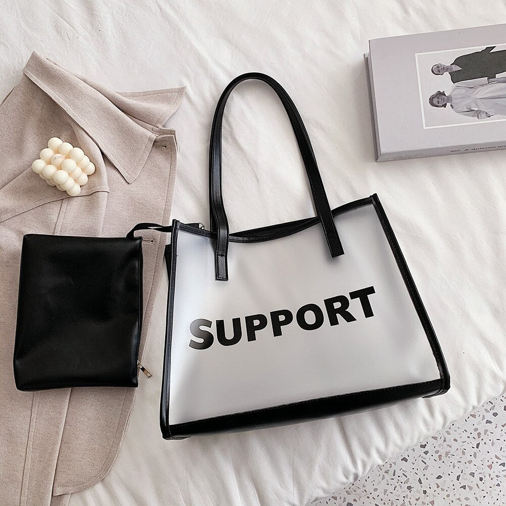 2pcs/set Women Shoulder Bags Fashion Transparent Summer PVC Handbags Composite Bags Totes Female Travel Casual Shopping Bags