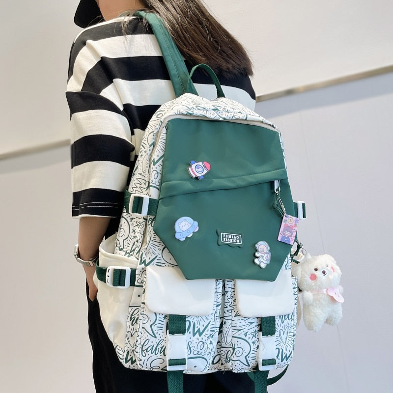 Girl Travel Kawaii Cartoon Print School Bag Trendy Female College Backpack Fashion Ladies Student Backpack Women Laptop Book Bag