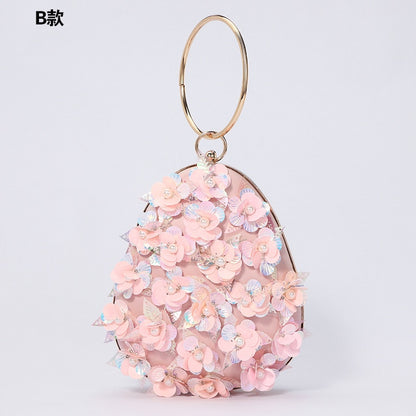 Evening Bag New Handmade Beaded Three-dimensional Flower Sequins Pink Series Partypurse