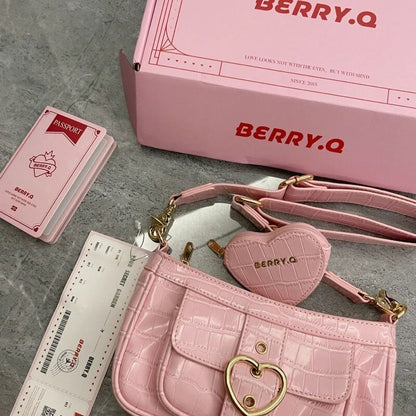 Xiuya Harajuku Kawaii Lolita Shoulder Bag Women PU Leather Candy Color Sweet Cute Crossbody Bag With Coin Purse Handbags Wallet