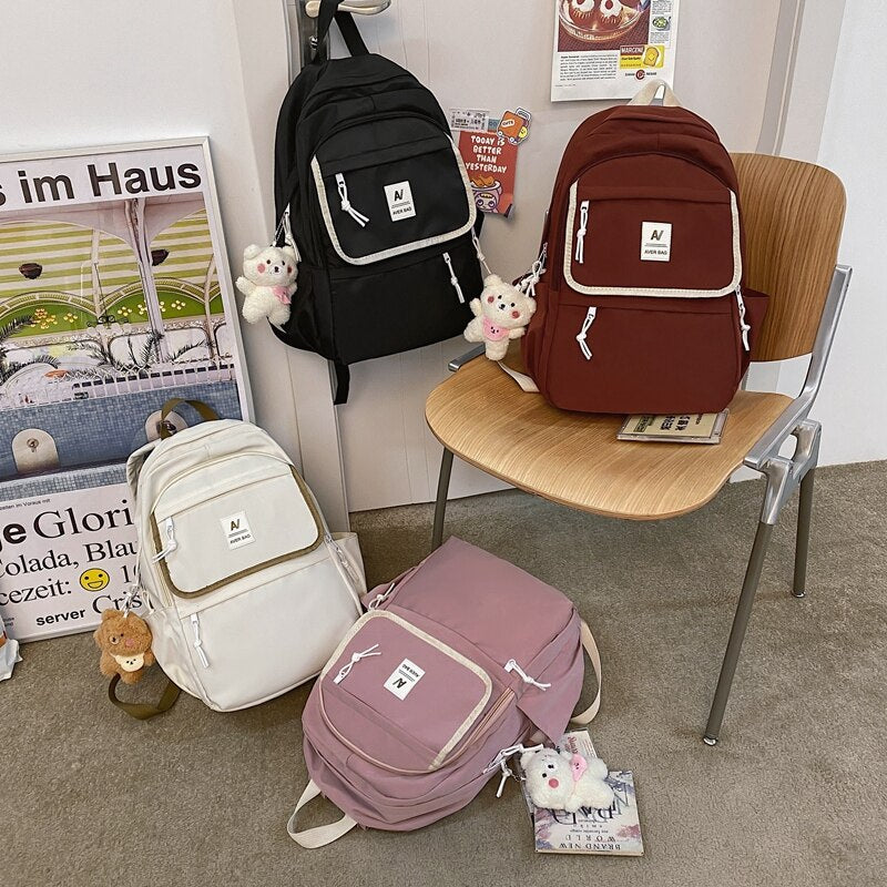 New College Women Waterproof Nylon Backpack Female Large Capacity Travel Bag Korean Vintage Girl Shoulder Bags Schoolbag Mochila