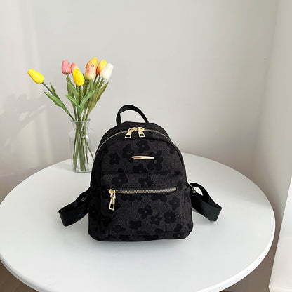 Fashion Flower Print Backpacks for Girls Casual Soft Canvas Student School Bag Female Solid Color Designer Shoulder Rucksack