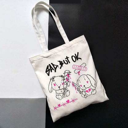 Korea Ulzzang Ins Heart Harajuku Women Shoulder Bag Art Gothic School Bag Y2k Anime Canvas Bag Large Capacity Casual Shopper Bag