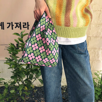 Designer Polka Dot Women&#39;s Knitting Shoulder Bag Portable Clutch Purse Handbags Summer Beach Bag Female Small Tote Shopping Bags