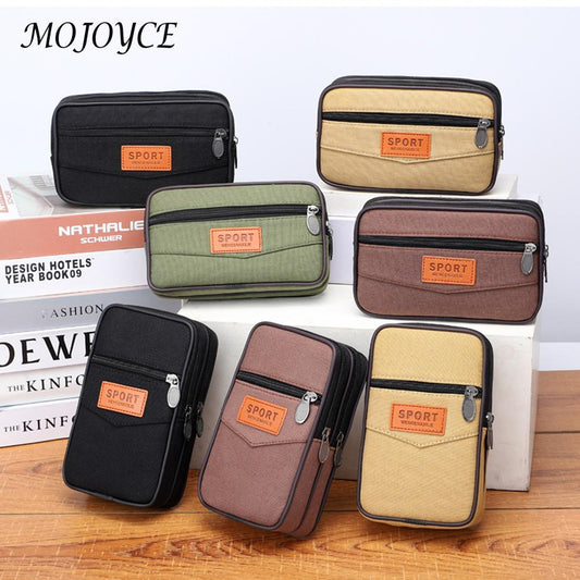 Multi Layer Men Phone Pouch Belt Waist Bag Fanny Pack Canvas Purse Small Pocket Design Belt Pouch Purse Bag for Phone