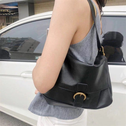 MBTI Vintage High Capacity Bolso Mujer Fashion Black Hasp Women Shoulder Bag Casual Crossbody Korean Style Sac A Main Femme