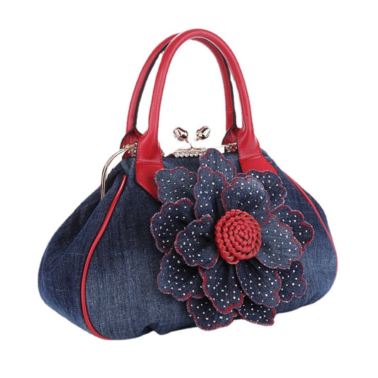 Fashion Women Vintage Roses Flowers Shoulder Bag Female Casual Handbag Girl Denim Messenger Bags Luxury Brand Handbags