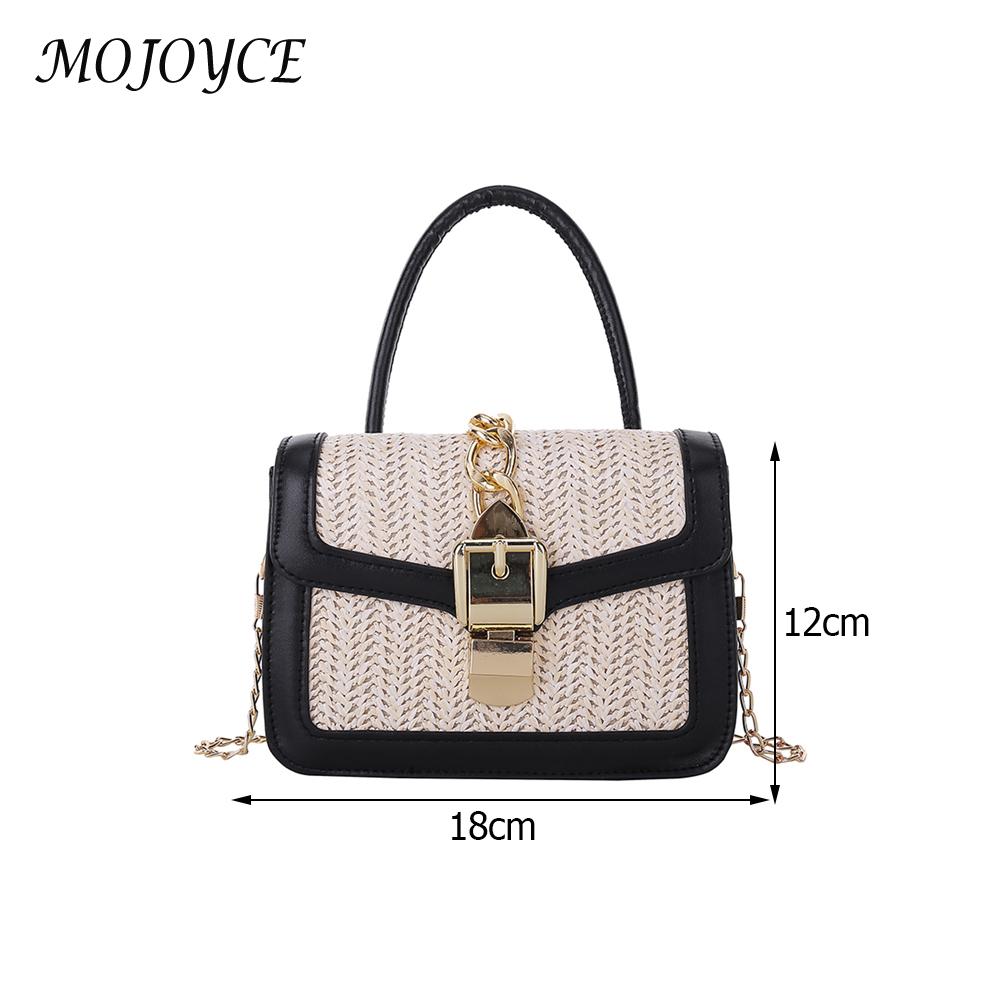 Retro Women Bag Woven PU Stitching Messenger Casual Ladies Beach Chain Handbag Summer Beach Bag Rattan Tote Square Box