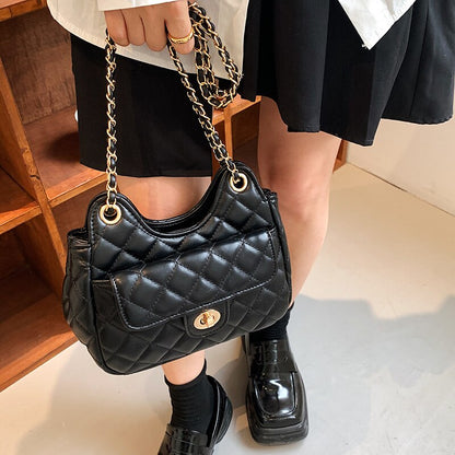 Top Brand Handbag Pu Leather Fashion Quilted Women Shoulder Bag Vintage Luxury Designer Handbag Fashion Women Bags Metal Chain