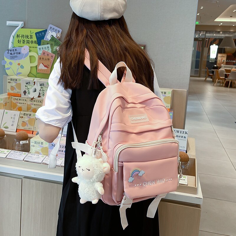 Small Women&#39;s Backpack Fashion Contrast Color Waterproof Nylon Girl Children&#39;s Bag Korean Casual Young Girl&#39;s Bag Female Mini