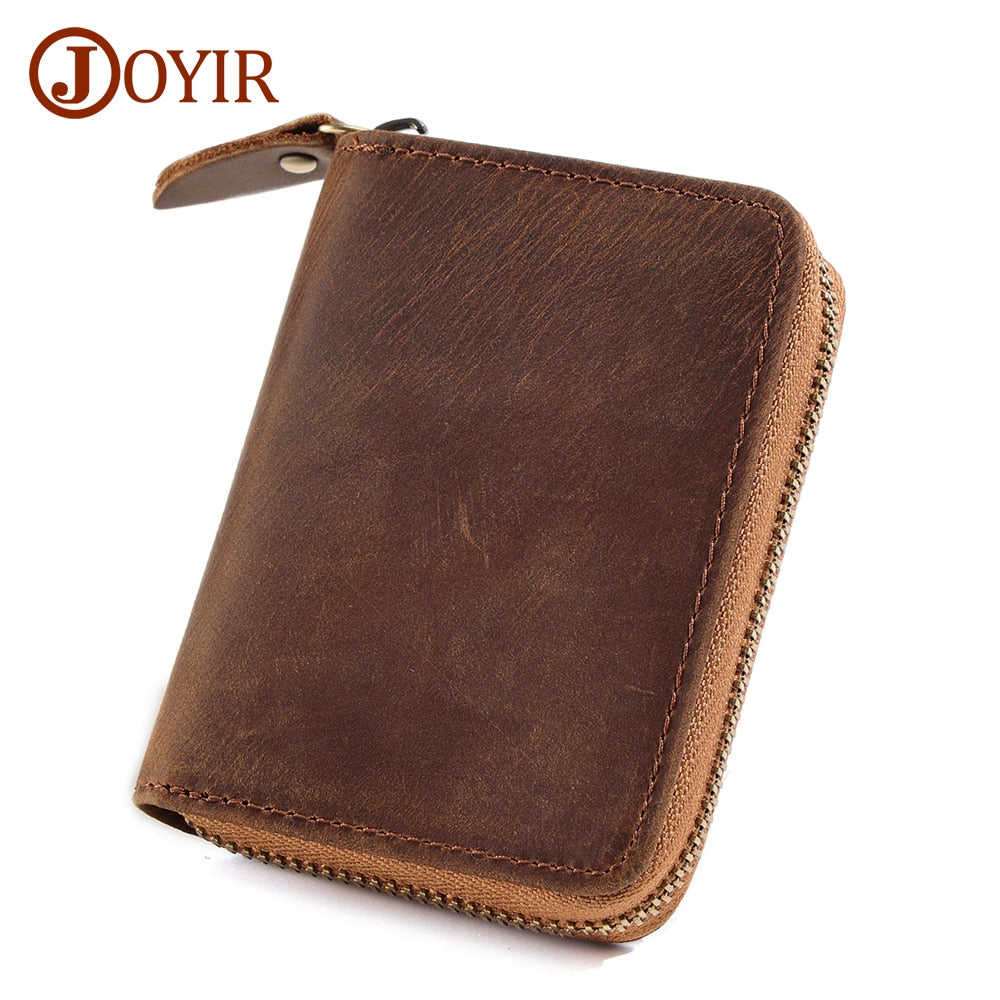 JOYIR Genuine Leather Men Credit Card Holder Zipper Wallet With 11 Card Slots Casual Business RFID Blocking Card Holder Bag 