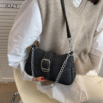 Summer Shoulder Bags For Women Brand Design Denim Casual Underarm Shoulder Bag Lady Blue Canvas Fashion Single Handbag And Purse