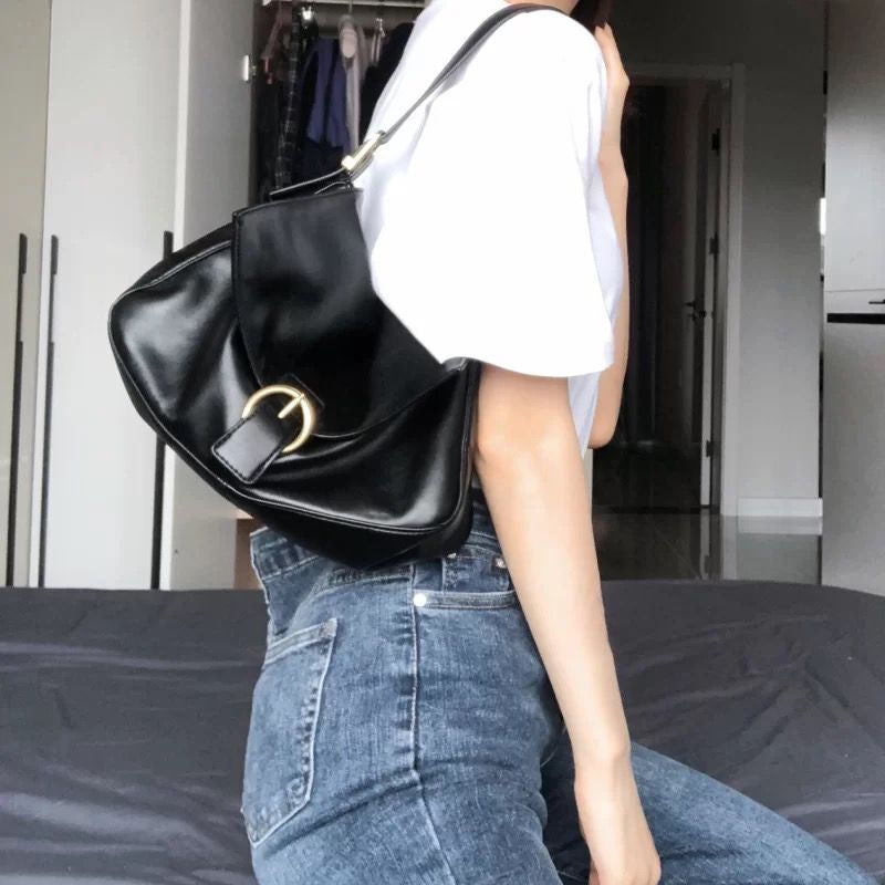 MBTI Vintage High Capacity Bolso Mujer Fashion Black Hasp Women Shoulder Bag Casual Crossbody Korean Style Sac A Main Femme