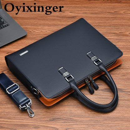 Oyixinger Men&#39;s Bag Fashion Leather Shoulder Bag For Man Business Briefcase For 14 15 inch Laptop Casual Large Capacity Handbag