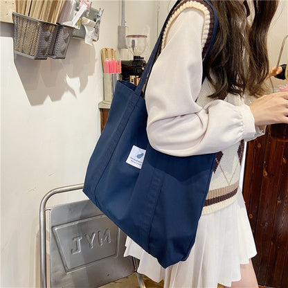 New Retro Women&#39;s Shoulder Bag Simple Solid Color Small Fresh Canvas Bag Literary Women&#39;s Buckle Tote Bag Large Capacity Handbag