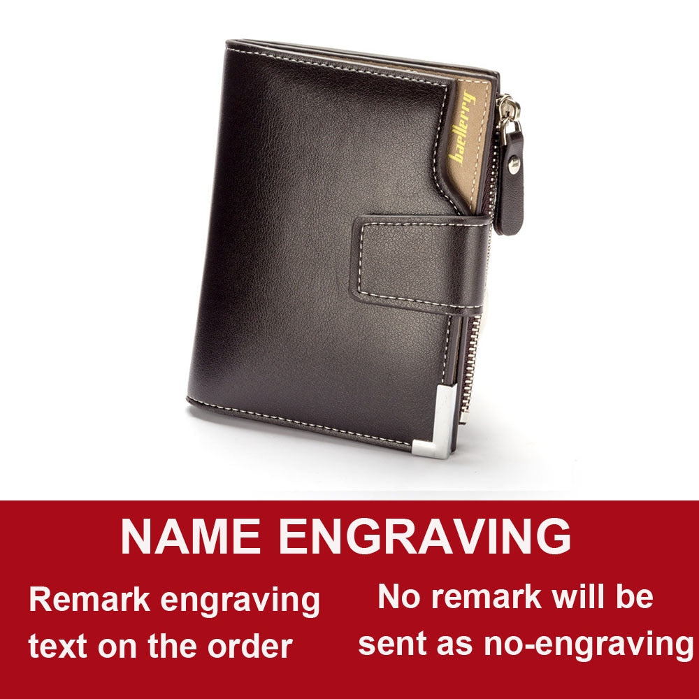 Short Luxury Men Wallets Zipper Coin Pocket Card Holder Male Wallet Clutch Photo Holder Name Engraved Brand Man Purses Wallet