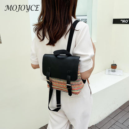 Women Backpacks Straw PU Leather Preppy Style Shoulder Student Girl Multifunctional Small School Backpack Women