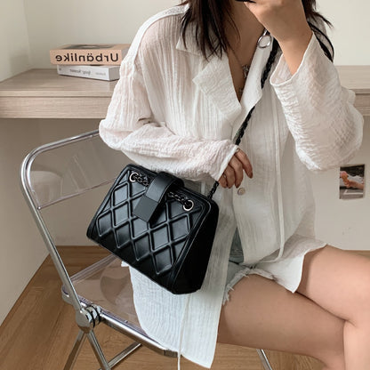 High quality leather shoulder bag for women rhombic grid leather shoulder bag