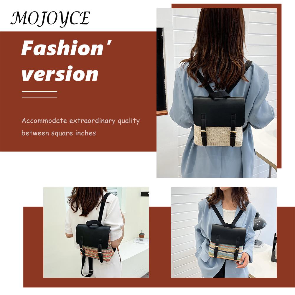 Women Backpacks Straw PU Leather Preppy Style Shoulder Student Girl Multifunctional Small School Backpack Women