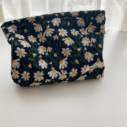 Cosmetic Bag Women Floral Makeup Case Organizer Korean Embroidery Cosmetic Pouch Travel Toiletry Bag Corduroy Canvas Beauty Case