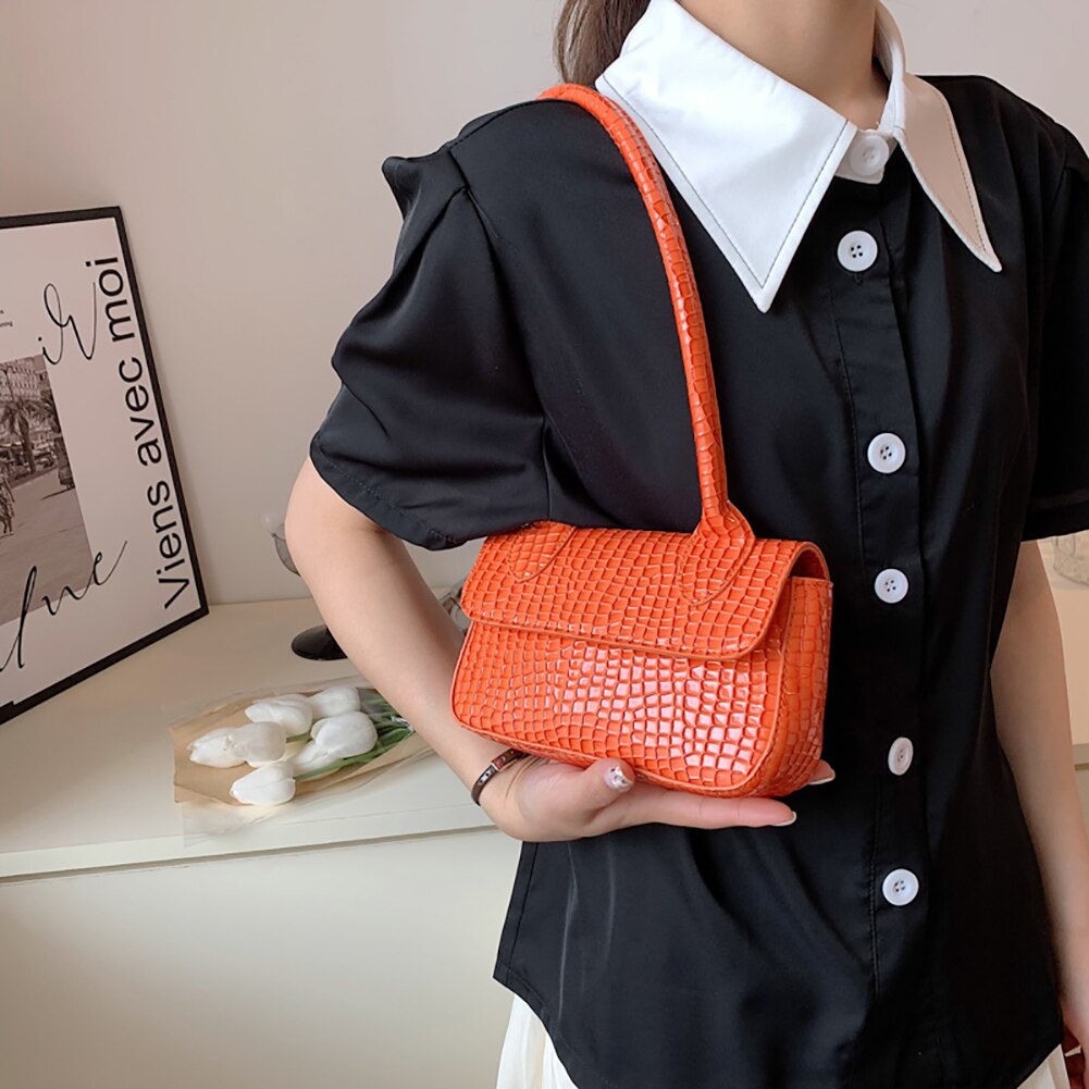 Fashion Alligator Pattern Leather Shoulder Underarm Bag for Women Female Luxury Handbags Candy Color Small Top-handle Clutch