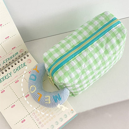 PURDORED 1 Pc Cute Plaid  Makeup Bag for Women Zipper Candy Color Girl  Cosmetic Bag Travel Make Up Pouch Student Pencil Bag