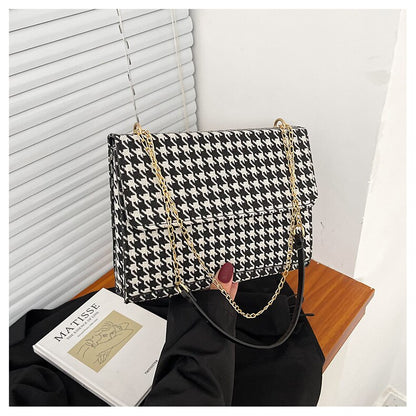 Fashion Women Shoulder Bag Simple Houndstooth Square bag Quality PU Leather Ladies Designer Handbag Lock Shoulder Messenger bags