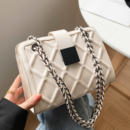 High quality leather shoulder bag for women rhombic grid leather shoulder bag