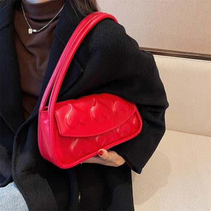 New Style Women Vintage Armpit Shoulder Bag Heart Shape Pattern Ladies Flap  Bag High Quality PU Leather Handbag Purses