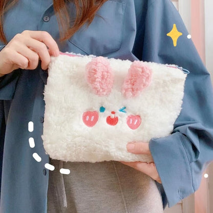 Cute Cosmetic Case for Women Bear Rabbit Ears Pluch Makeup Toiletry Pouch Girls Travel Large Storage Bag