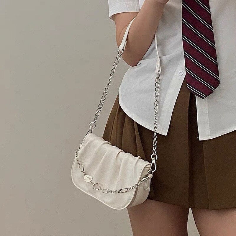 Xiuya Small Minority Casual Shoulder Bags For Women Pleated Clound Crossbody Bags With Chain Small Handbag Woman Purse Wallet